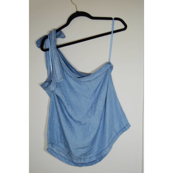 Y2K one shoulder chambray denim top size medium Blue Wren - Picture 2 of 4
